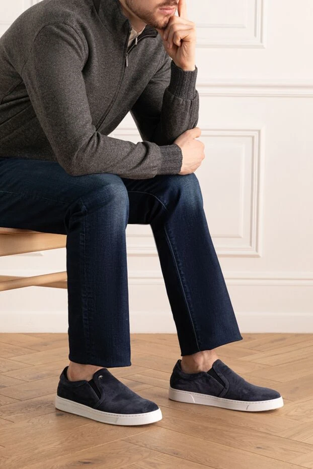 Stefano Ricci мокасини із нубуку чоловічі сині 176544 - фото 2