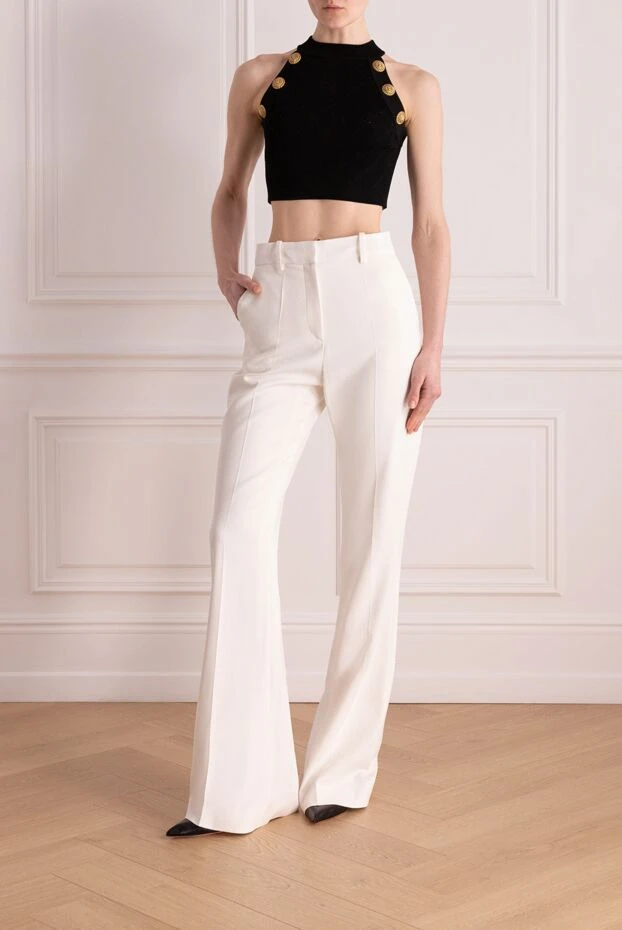 Balmain woman women's white viscose and elastane trousers buy with prices and photos 176578 - photo 2