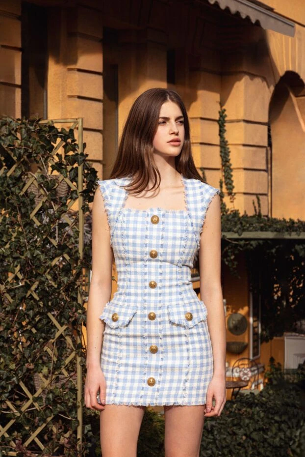 Balmain платье из хлопка и полиамида голубое 176587 - фото 2