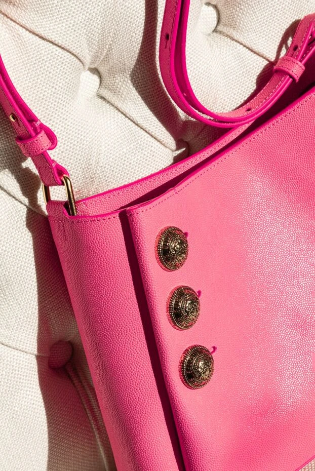 Balmain женская розовая кожаная сумка 176608 - фото 3