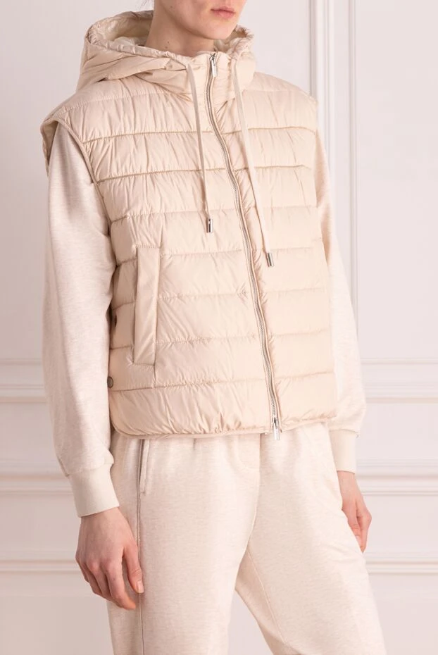 Peserico жилет из матового полиэстера с объёмной стёжкой и шнурком в капюшоне женский бежевый 176616 - фото 3