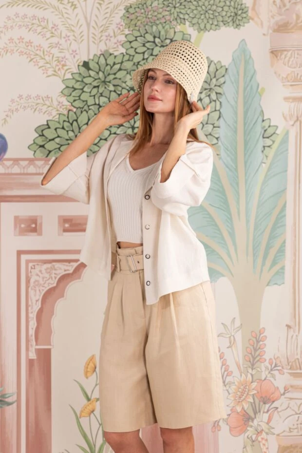 Peserico beige v-neck ribbed crop top 176636 - photo 2