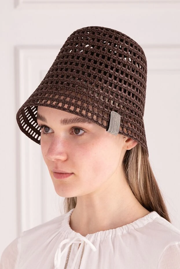 Peserico women's hat made of viscose and genuine leather brown 176655 - photo 2