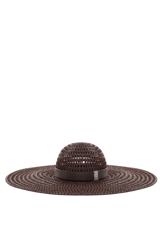 Women's hat made of viscose and genuine leather brown