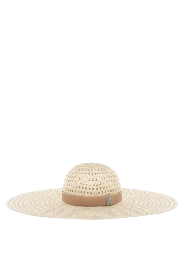 Women's hat made of viscose and genuine leather beige