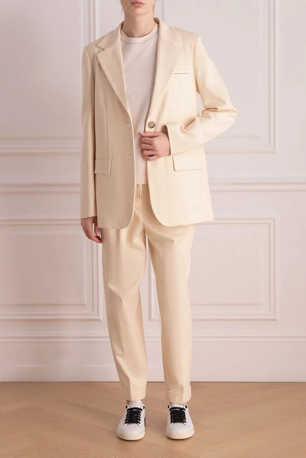 Peserico women's beige cotton and polyamide suit with pants 176679 - photo 2