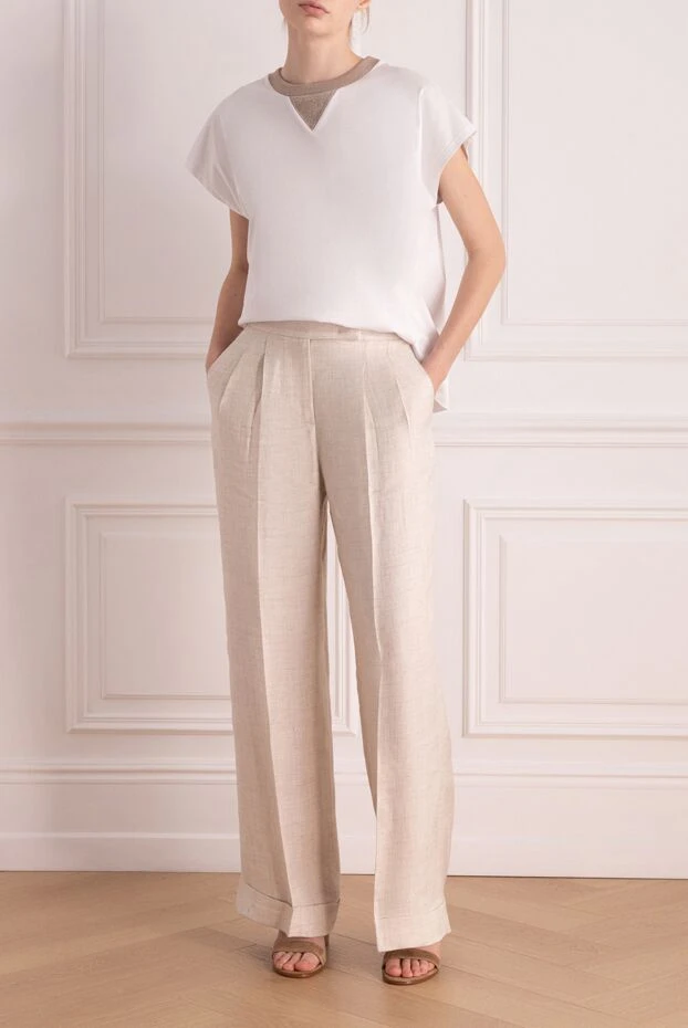 Peserico woman beige linen and viscose pants for women 176704 - photo 2