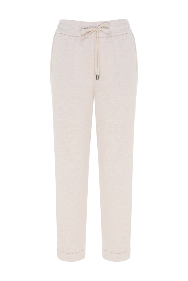 Beige cotton and elastane pants for women