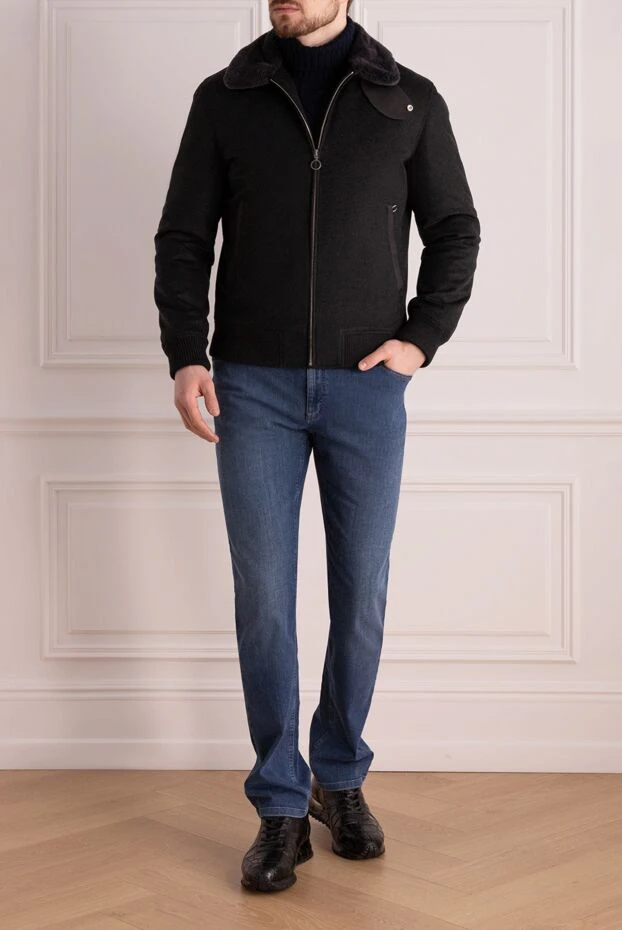 Seraphin man black men's cashmere fur and crocodile leather jacket 176720 - photo 2