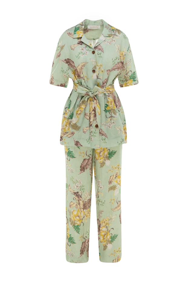 Green linen suit with trousers for women