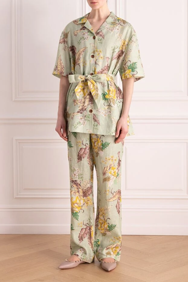 Green linen suit with trousers for women - photo 2