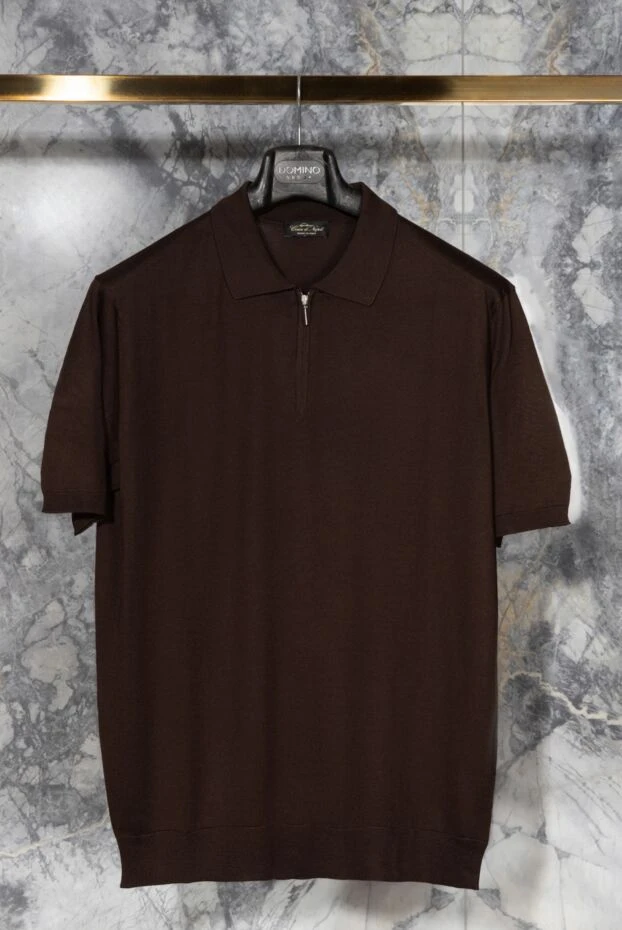 Cesare di Napoli поло мужское из шёлка однотонное на молнии глубокого шоколадного тона 176893 - фото 2