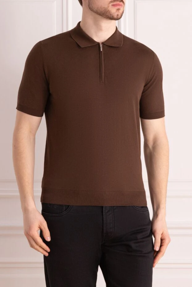 Cesare di Napoli men's chocolate-colored cotton polo shirt with a zip-up collar 197023 - photo 3
