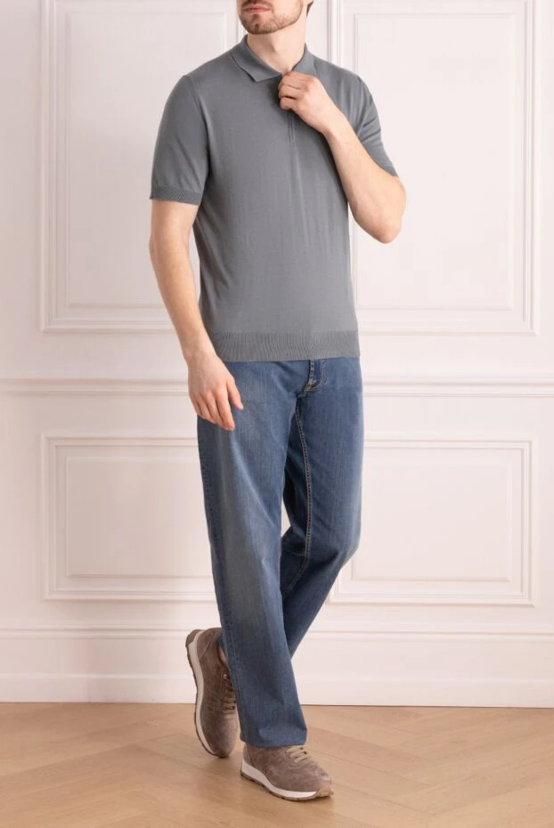 Cesare di Napoli men's gray plain silk polo shirt with a zipper. 196979 - photo 2
