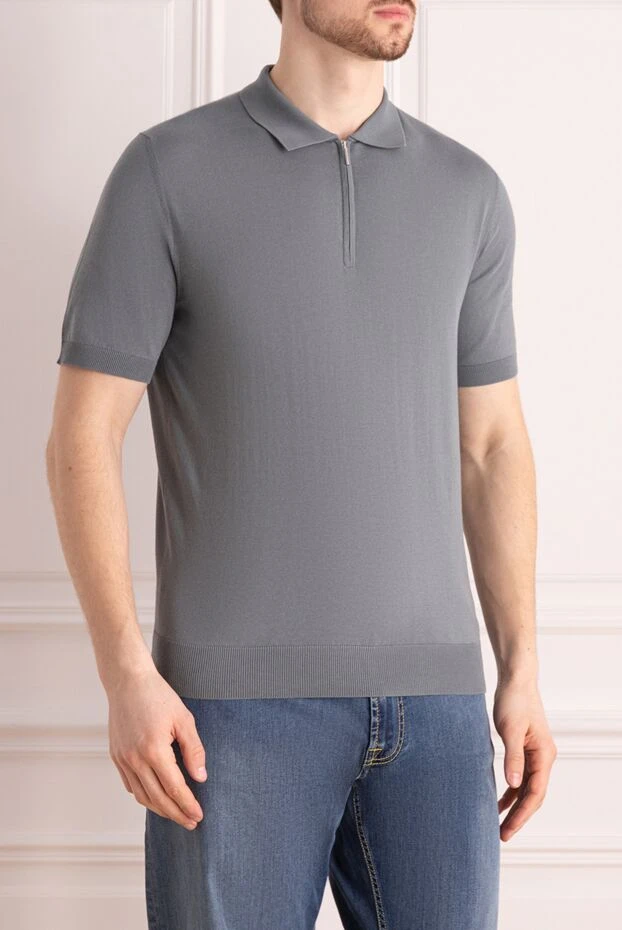 Cesare di Napoli men's gray plain silk polo shirt with a zipper. 196979 - photo 3