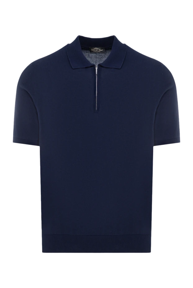 Cesare di Napoli solid color men's zip-up cotton polo shirt in deep blue 196926 - photo 1