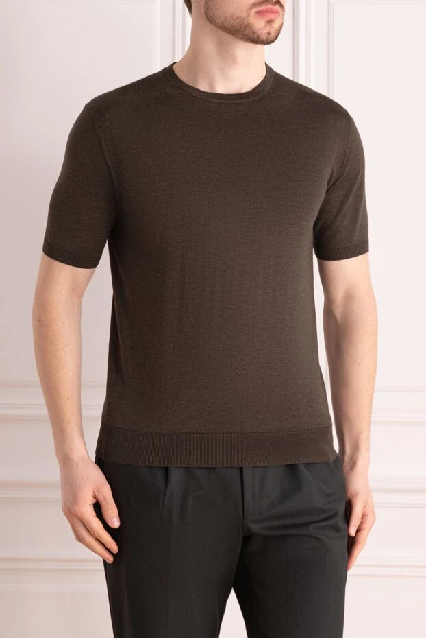 Cesare di Napoli men's short sleeve silk jumper in a rich dark brown shade 197025 - photo 3