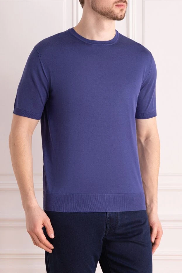 Cesare di Napoli men's deep blue silk jumper with short sleeves and elastic trim 196977 - photo 3