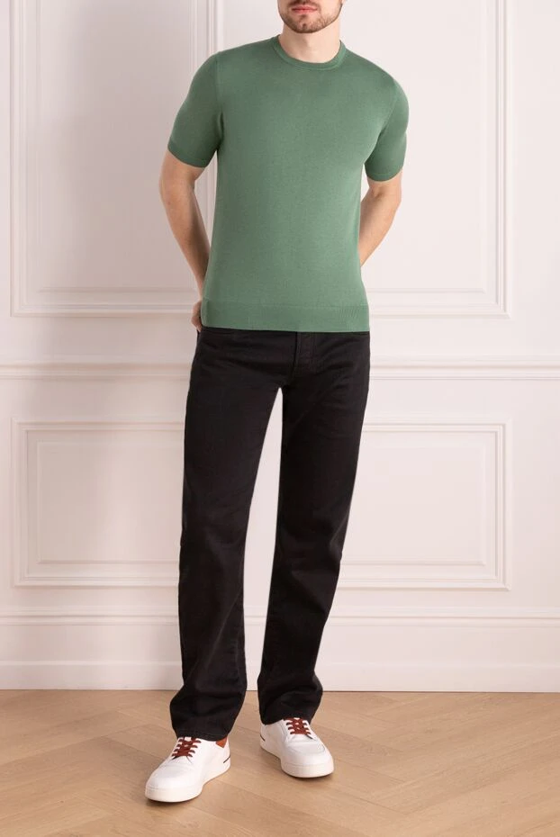 Cesare di Napoli green knitted jumper made of silk and cotton with a round neck 196542 - photo 2