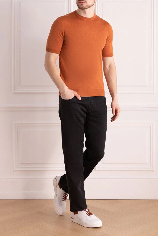 Cesare di Napoli orange silk and cotton short sleeve jumper for men 176953 - photo 2