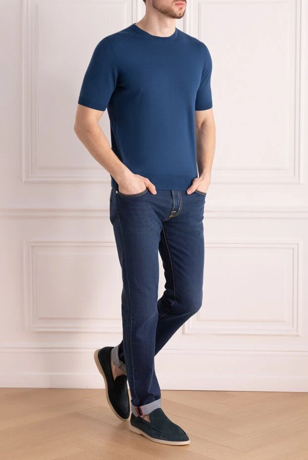 Cesare di Napoli men's short-sleeved cotton jumper, deep blue 196940 - photo 2