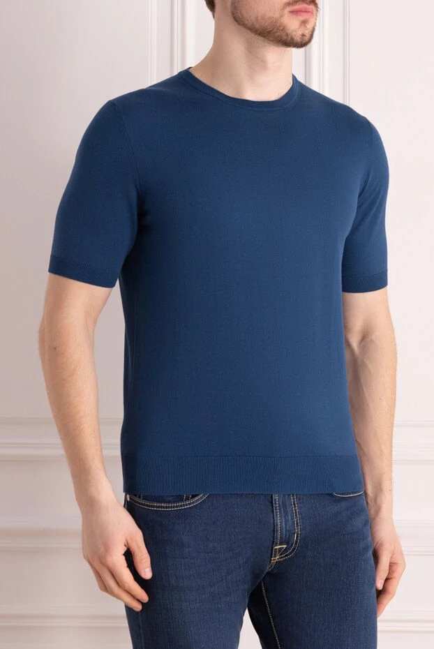 Cesare di Napoli men's short-sleeved cotton jumper, deep blue 196940 - photo 3