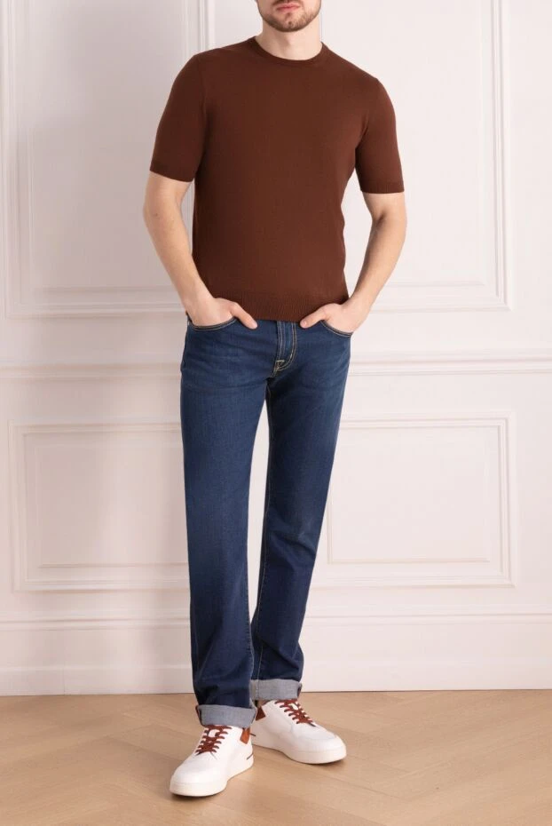 Cesare di Napoli men's chocolate brown cotton jumper with short sleeves in a minimalist style 196923 - photo 2