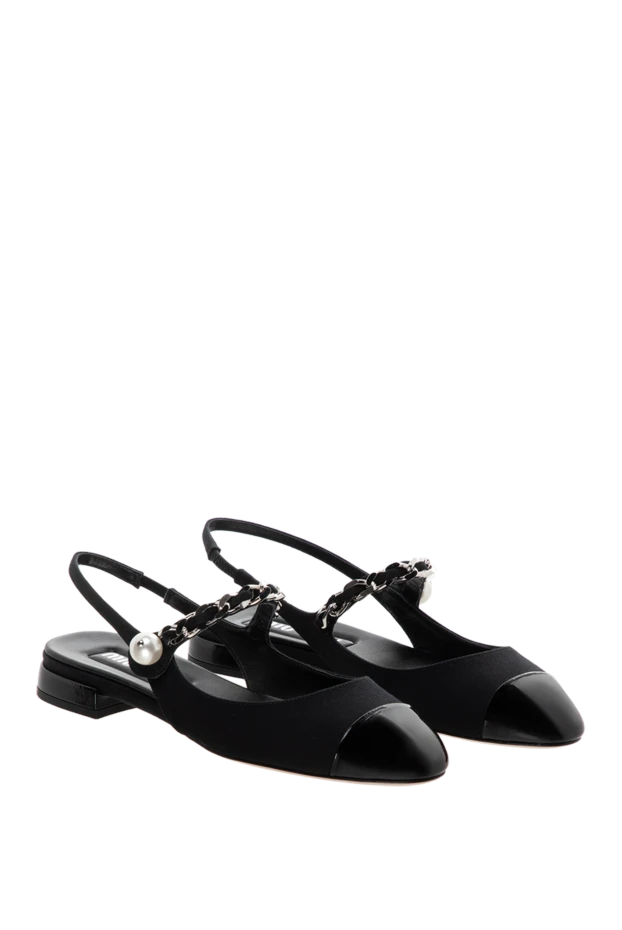 Miu Miu women's cotton and leather mules in black 177008 - photo 3