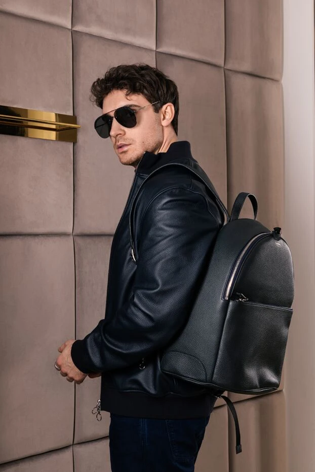 Blue genuine leather jacket for men - photo 2