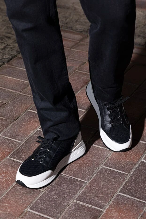 Black men's polyester and genuine leather sneakers - photo 2