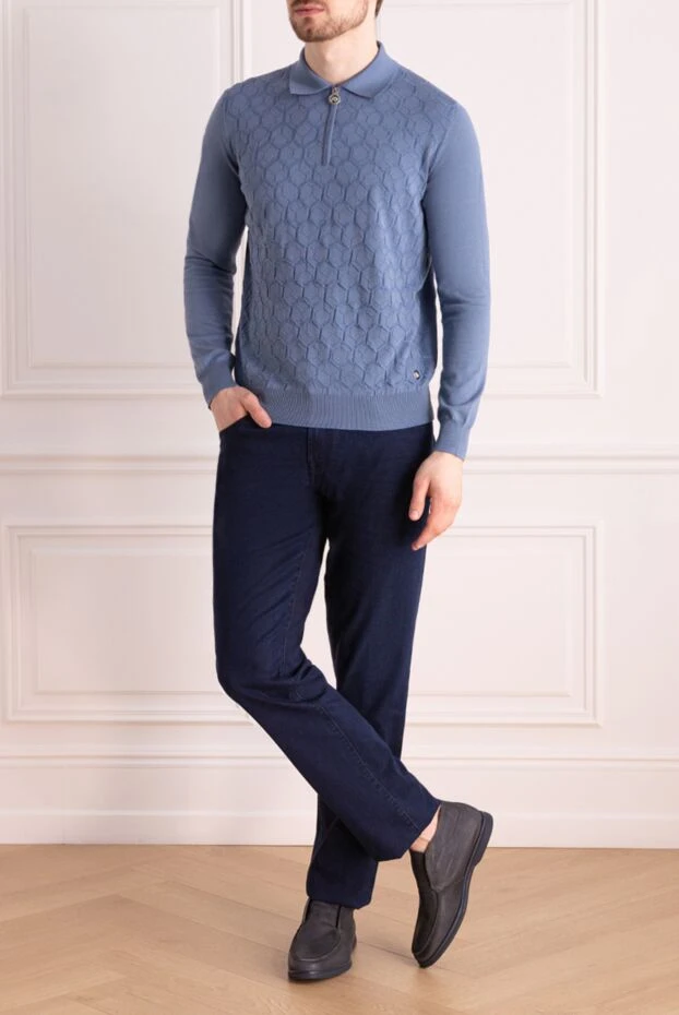 Stefano Ricci поло с длинным рукавом из шелка и хлопка мужское голубое с длинным рукавом 177135 - фото 2