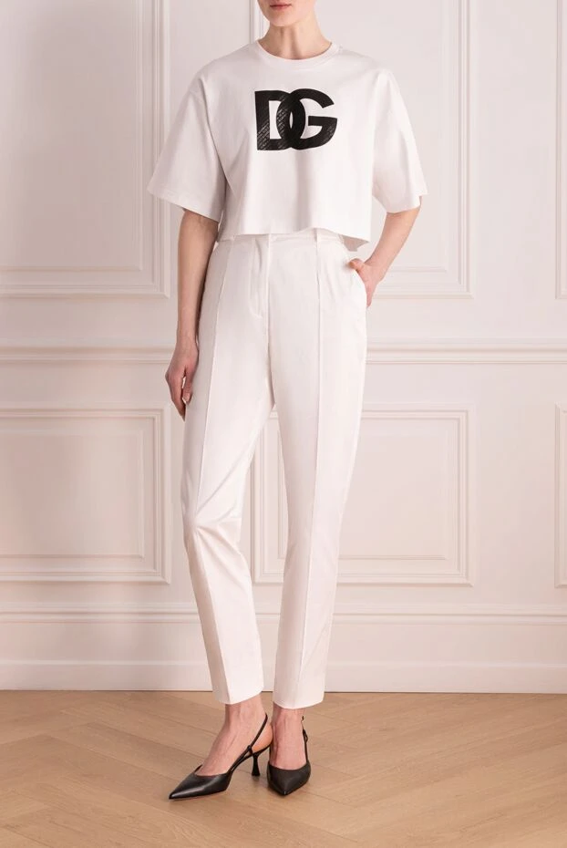 Dolce & Gabbana woman women's white cotton and elastane trousers buy with prices and photos 177214 - photo 2