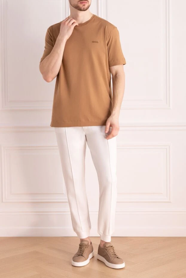 Ermenegildo Zegna men's cotton t-shirt in a caramel color with chest embroidery 196992 - photo 2
