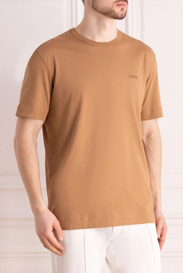Ermenegildo Zegna men's cotton t-shirt in a caramel color with chest embroidery 196992 - photo 3