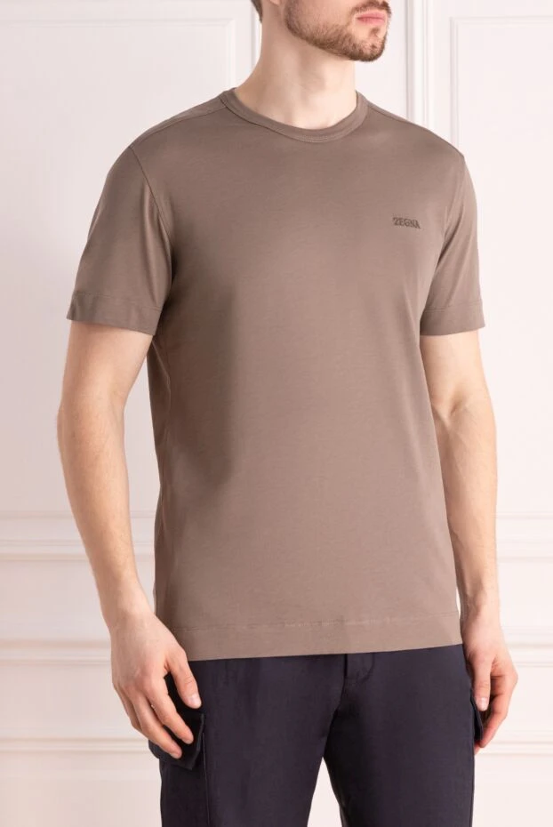 Ermenegildo Zegna men's cotton t-shirt in a neutral shade with a neat logo 195461 - photo 3