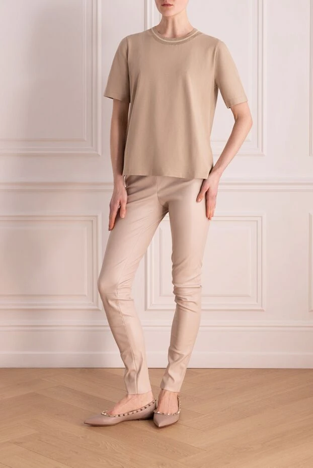 Panicale woman women's beige cotton and elastane t-shirt 177349 - photo 2