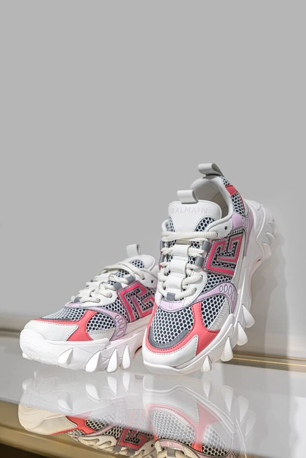 Balmain белые кроссовки b-east pb с монограммой логотипа с оранжевыми вставками 177556 - фото 2