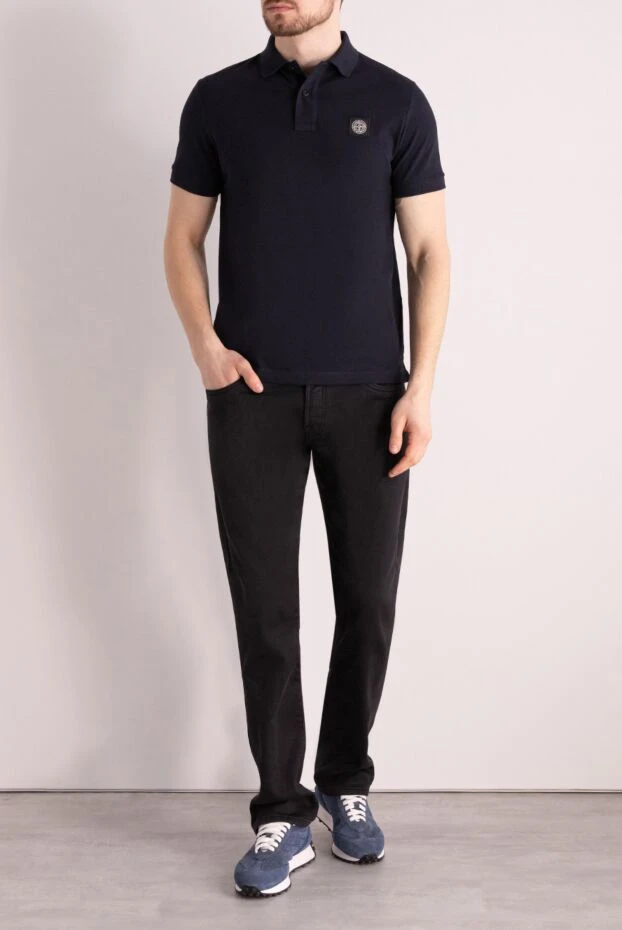 Stone Island classic blue men's cotton polo shirt with logo 196993 - photo 2