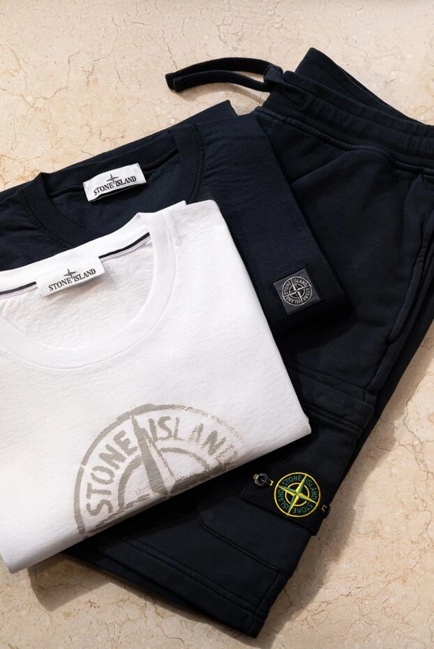 Stone Island классическая мужская хлопковая футболка синего цвета с нашивкой 177612 - фото 2