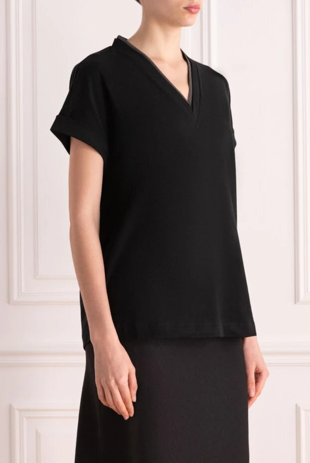 Brunello Cucinelli t-shirt made of cotton and elastane for women black 177654 - photo 3