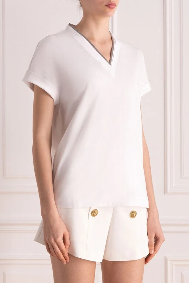 Brunello Cucinelli t-shirt made of cotton and elastane for women white 177655 - photo 3