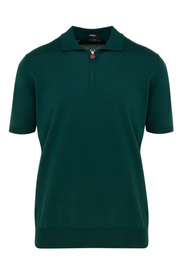 Kiton dark green men's cotton polo shirt with zip and red pull 195756 - photo 1