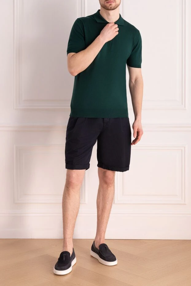 Kiton dark green men's cotton polo shirt with zip and red pull 195756 - photo 2