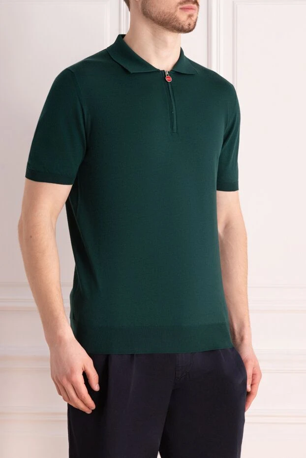 Kiton dark green men's cotton polo shirt with zip and red pull 195756 - photo 3