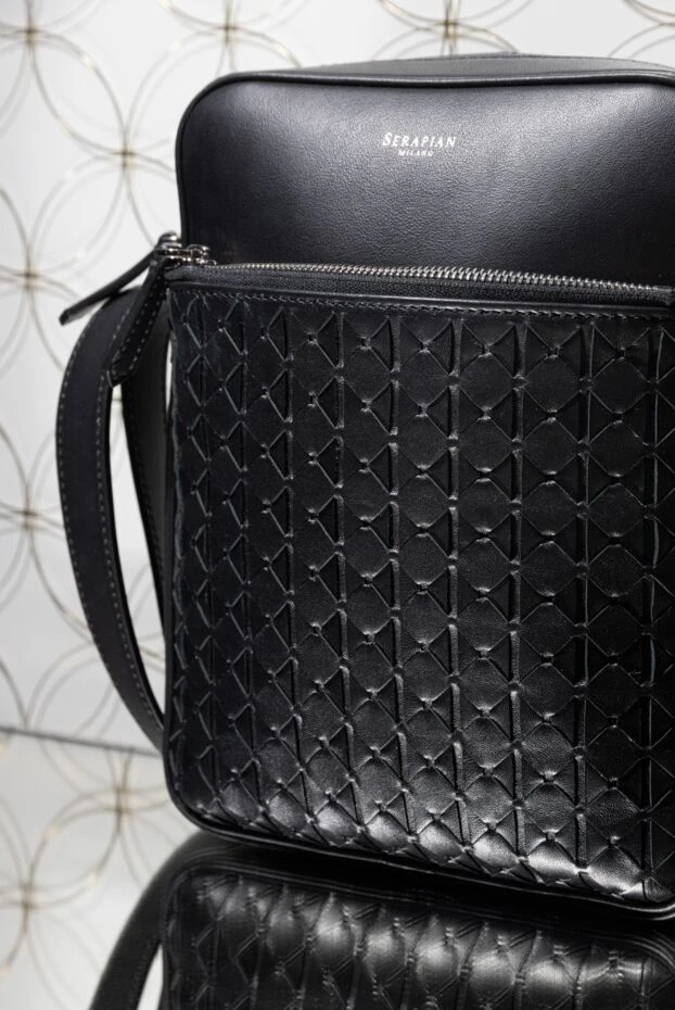 Serapian men's black bag made of textured genuine leather 177734 - photo 2
