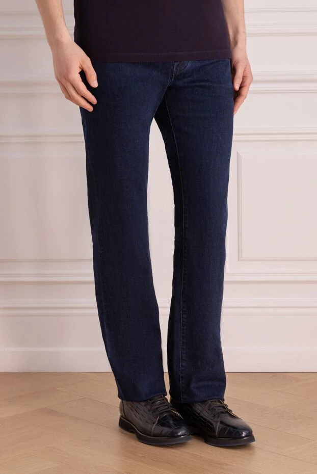 Jacob Cohen dark blue men's jeans with soft abrasions and a straight cut 177837 - photo 3