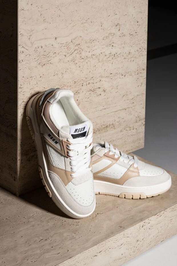 MSGM women's sneakers in beige and white tones with a combination of smooth leather and suede inserts 177858 - photo 2