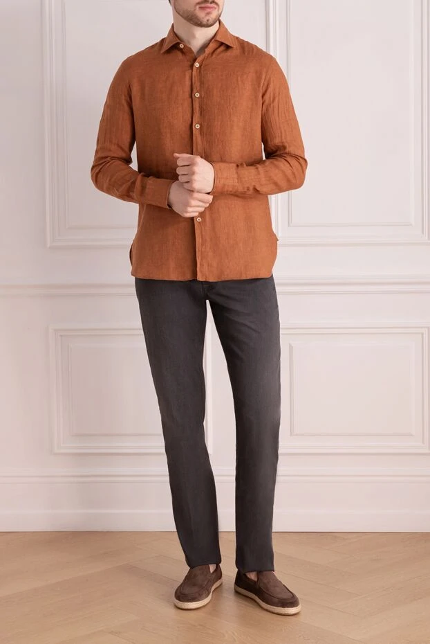 Alessandro Gherardi мужские сорочка коричневая мужская из льна купить с ценами и фото 177878 - фото 2