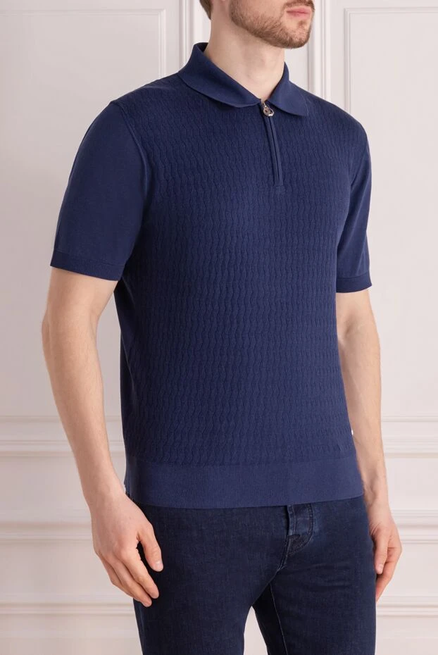 Stefano Ricci поло мужское синее из шелка и хлопка 177901 - фото 3