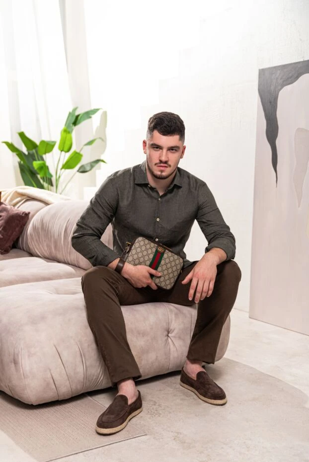 Стильні коричневі лофери з нубуку з еспадрильовою підошвою - фото 2